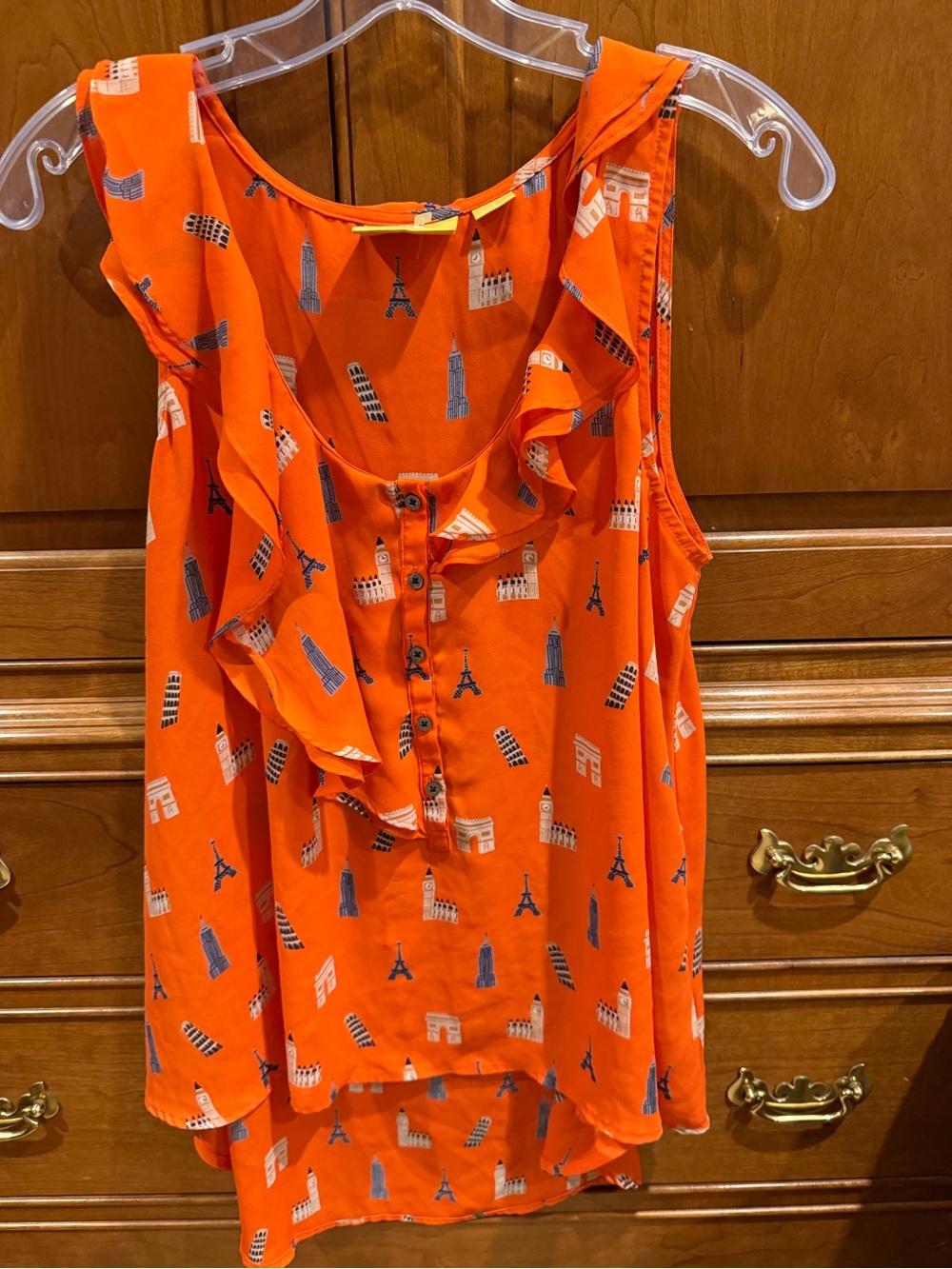 Sleeveless Ruffle Front Women’s Top in Bright Orange